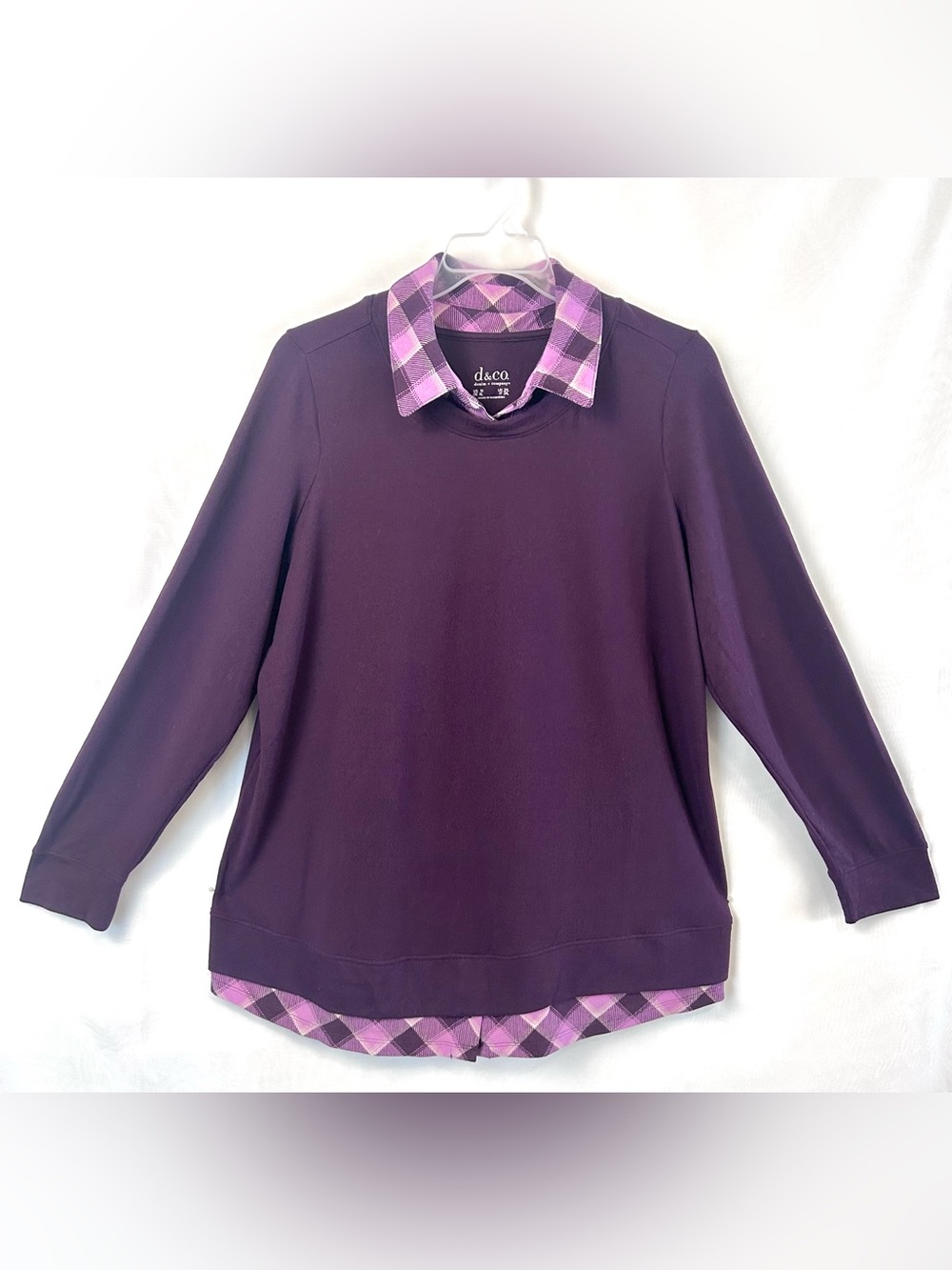 New Denim & Co Heavenly Jersey Deep Wine 2fer Top / Size 1X